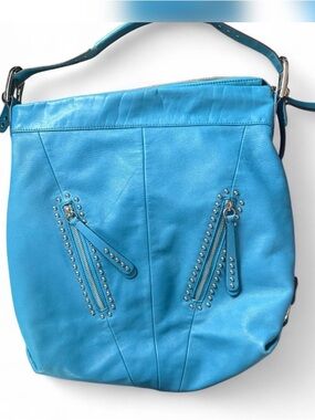 B. Makowsky Turquoise Blue Studded Shoulder Bag